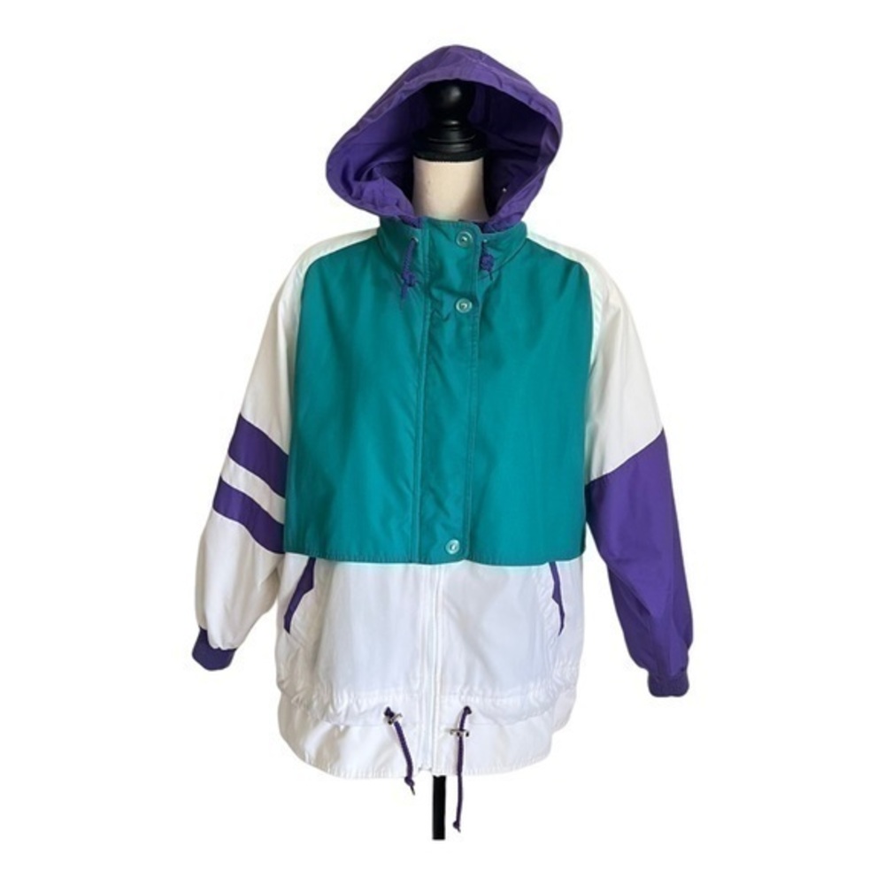 Mulberry Street Vintage 80s Color Block Multifunctional Hooded Jacket Size L